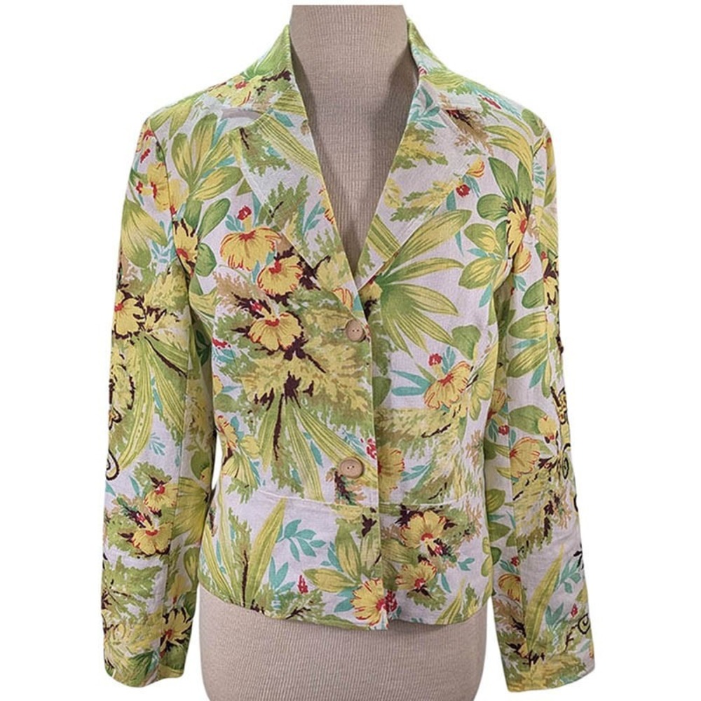 Coldwater Creek Blazer‎ Linen Womens S Beaded Coastal Island Chic Resort Wear